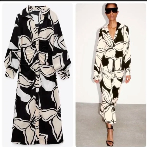 Zara black and white floral dress - Picture 3 of 10